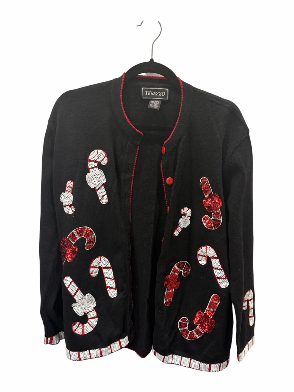 Terazzo Sequin Candy Cane Cardigan Size L